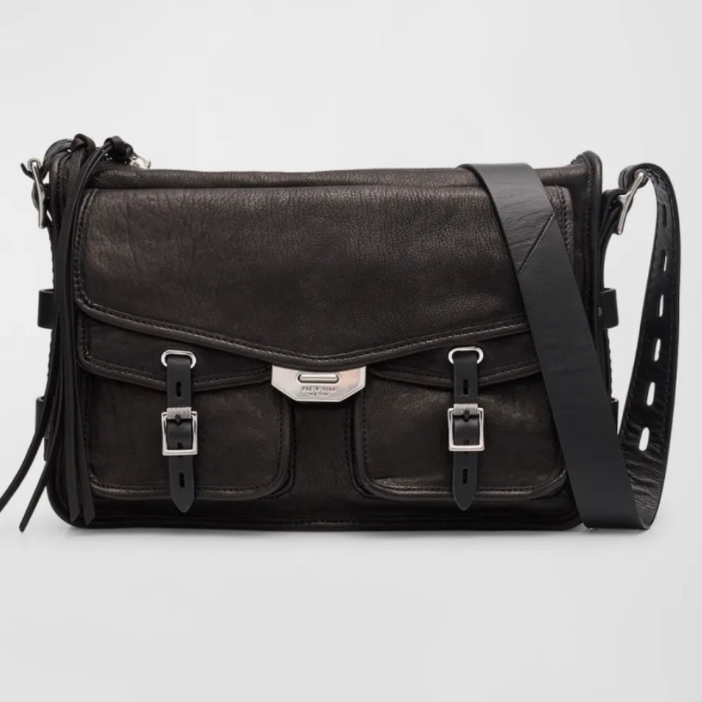 RAG & BONE Black Leather Messenger Bag Purse